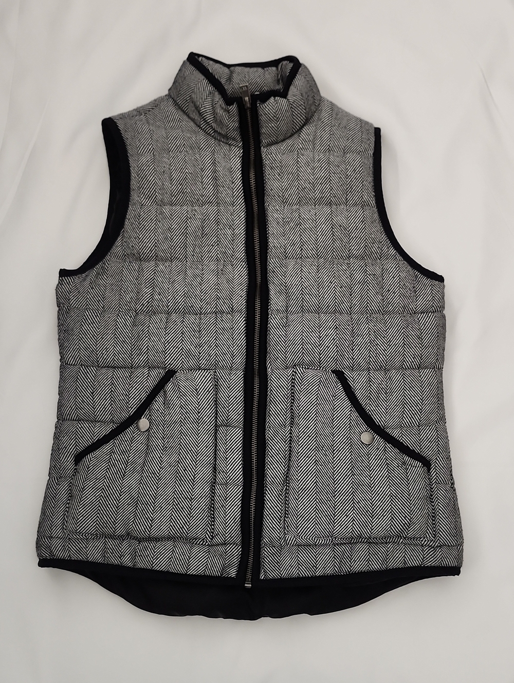 a new day Gray Herringbone Quilted Vest with Black Trim